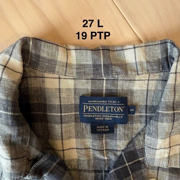Pendleton Loop Collar Shirt Medium Multicolor Linen Rayon Short Sleeve Button Up - Picture 5 of 8